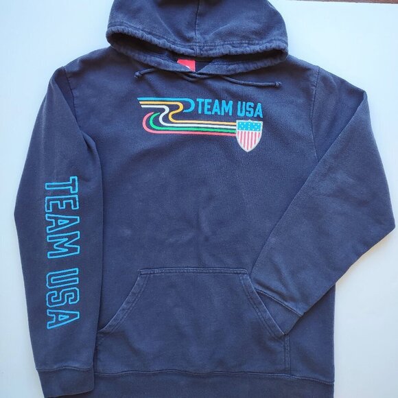 🏅 Team USA Retro Stripe Pullover Hoodie  Women's Large  Olympic Apparel Y2K - Picture 7 of 10